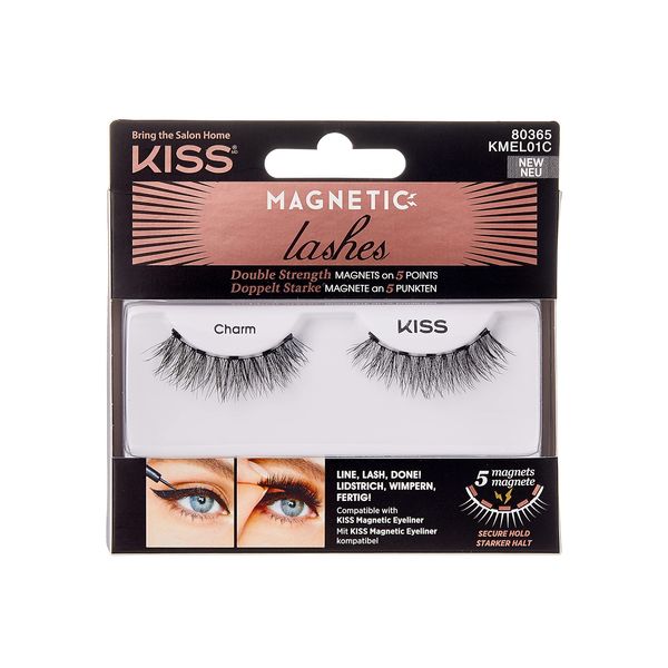 KISS Magnetic Lash Collection 1 Pair of False Eyelashes, Charm, Reusable Synthetic False Eyelashes With 5 Double Strength Magnets