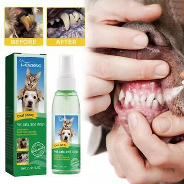 Pet Tooth Cleaning Spray Dogs Care Bad Teeth Breath Freshener Plaque Removed.