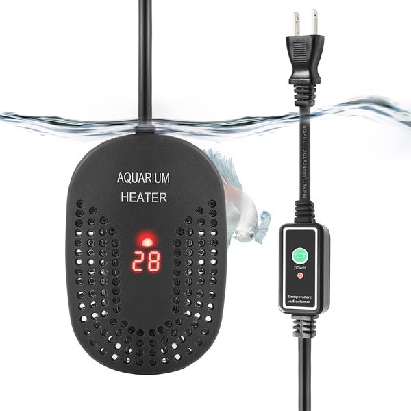 FEDOUR 25W/50W/100W Mini Aquarium Heater, Adjustable Aquarium Heater with Digital Temperature Display and External Setting Button, Goldfish/Medaka/Turtle Heater, Suitable for Aquarium Below 32.8 gal