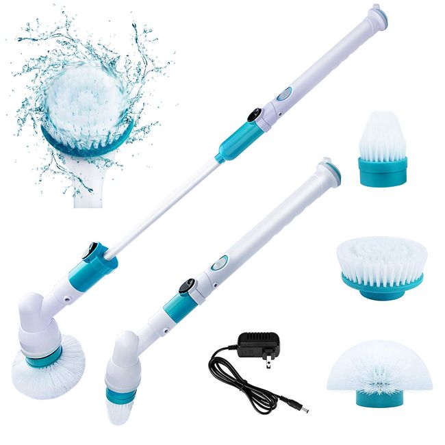 Electric Spin Scrubber, Power Scrubber with 4 Replaceable Brush Heads and  Adjustable Extension Arm, Cordless Household Cleaning Brush for Bathroom  Tub Tile Floor