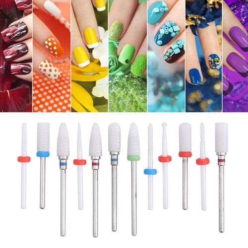 12pcs Nail File Ceramic Milling Cutter Drill Bit Electric Grinding Machine Milling Grinding Machine Bit Grinder Manicure Tools Grinding Head Manicure Ceramic Machine Drilling Bit Glass Drill Bit Sets