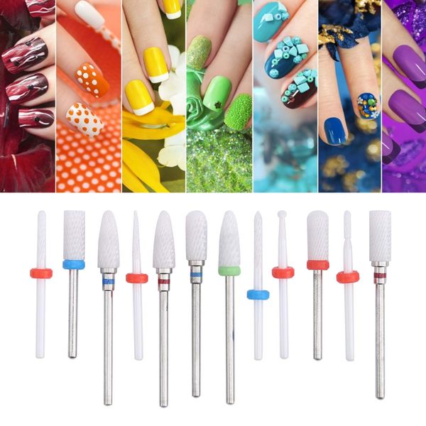 12pcs Nail File Ceramic Milling Cutter Drill Bit Electric Grinding Machine Milling Grinding Machine Bit Grinder Manicure Tools Grinding Head Manicure Ceramic Machine Drilling Bit Glass Drill Bit Sets