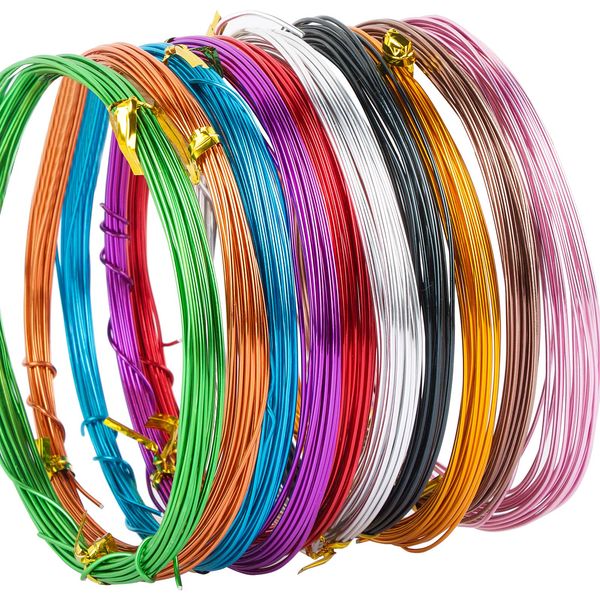 10 Colors 50 Meters Aluminium Craft Wires 1MM Coloured Alumina Round Wire Craft Wire for DIY Handmade Jewellery and Crafts Bicycle Motorcycle Modeling Weaving Bonsai Modeling Aluminum Wire