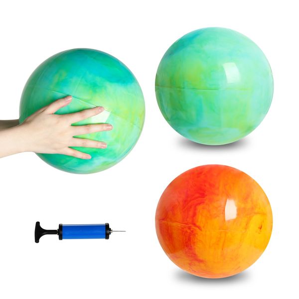 baotongle 2pcs 15 inches Marbleized Bouncy Balls Bouncing Balls with Pump for Pet Outdoor School Water