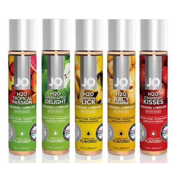 System Jo H2O 1oz Flavored Lubricant Collection - 5 Flavors - Tropical Passion, Green Apple Delight, Banana Lick, Juicy Pineapple, Strawberry Kisses