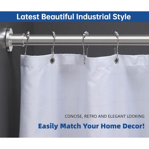 BRIOFOX Industrial Shower Curtain Rod - Rustproof Non-Slip 43-72 Inch 304 Stainless Steel Tension Curtain Rod for Window or Bathroom, Chrome