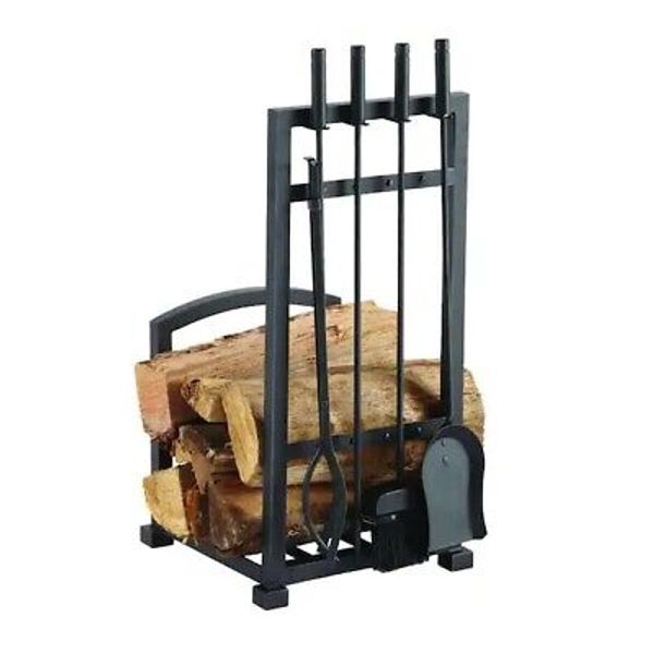 ​Pleasant Hearth FA338LT Harper 4-Piece Log Holder and Fireplace Tool Set