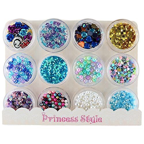 Princess-style Shakasha Camo Enclosed Parts, Nail Resin, Set of 12 (Blue Types)