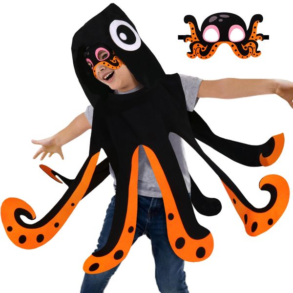 iROLEWIN Octopus Costume for Kids Fish Mask Under The Sea Animal Squid Costume Party Favors Toddler Dress-up Jellyfish Toys