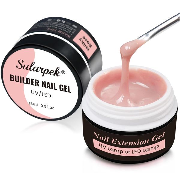 Sularpek 2 Pcs Builder Gel, 15 ml Nail Gel, HEMA and TPO Free Builder Extension Nail Gel, Gel Nail Builder For Nail Extensions, Repair, Reinforcement, Nail Art Design(Milky Rose)