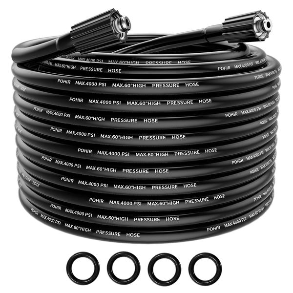 POHIR Pressure Washer Hose 25FT, Kink Resistant Power Washer Replacement Hose 1/4 Inch with M22 14MM Swivel, Lightweight Pressure Washer Extension Hose 3600 PSI