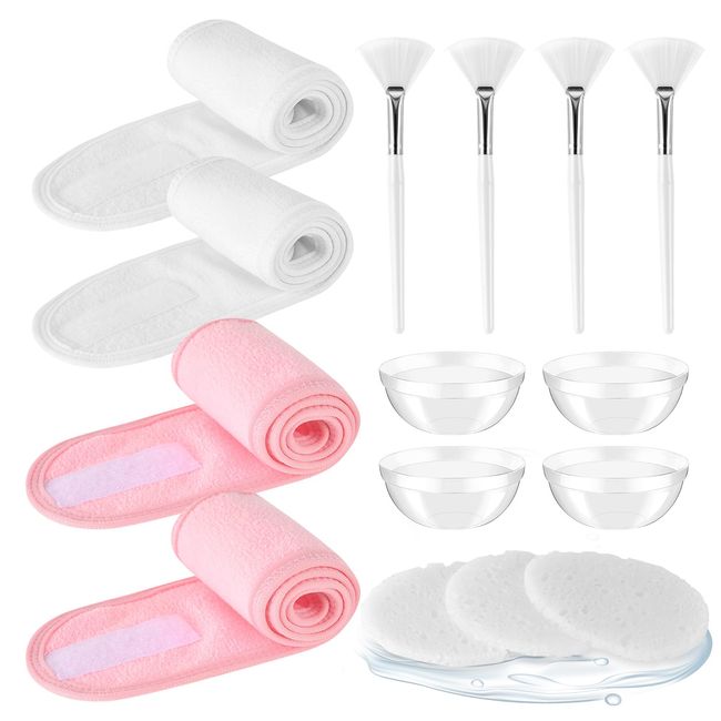 Esthetician Supplies for Facials set 15 Pieces Esthetic Sponges 4 Facial Brushes Esthetician 4 Facial Headbands Esthetician 4 Esthetician Bowls Facial for Facials Esthetician Supplies