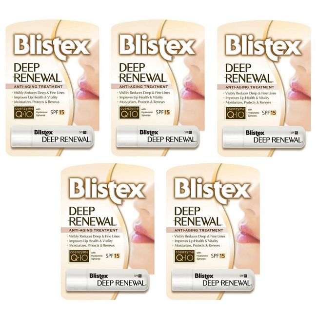 5 Pack Blistex Deep Renewal Lip Protectant, SPF 15 0.15 oz Each