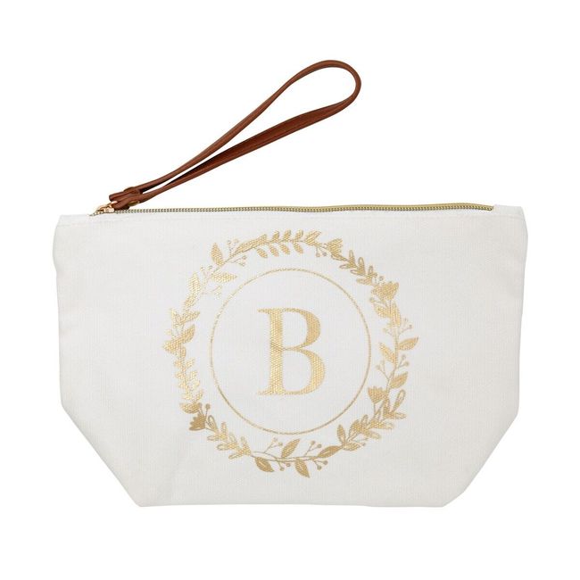Glamlily Gold Initial A Personalized Makeup Bag for Women, Monogrammed Canvas Cosmetic Pouch (White, 10 x 3 x 6 in)