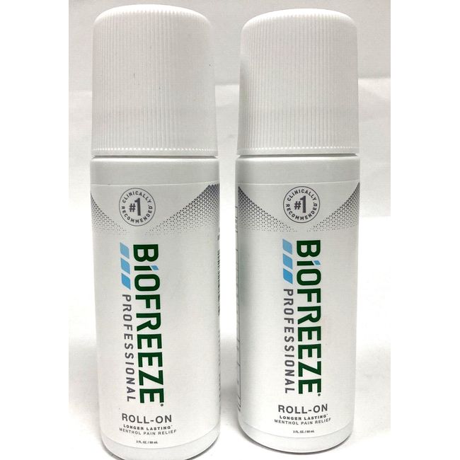 2 Roll-On Bottles Biofreeze Pain Relief Gel For Muscles Joints Menthol EXP 3/25