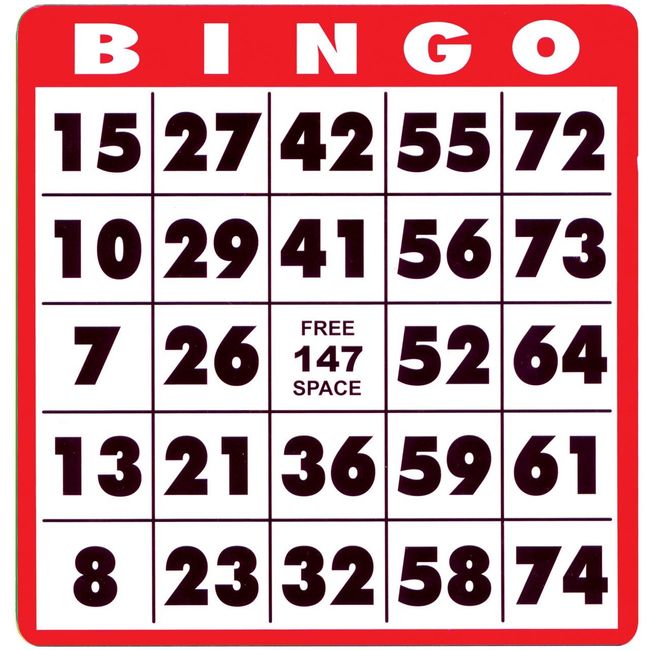 Low Vision Bingo Cards - 1 Card