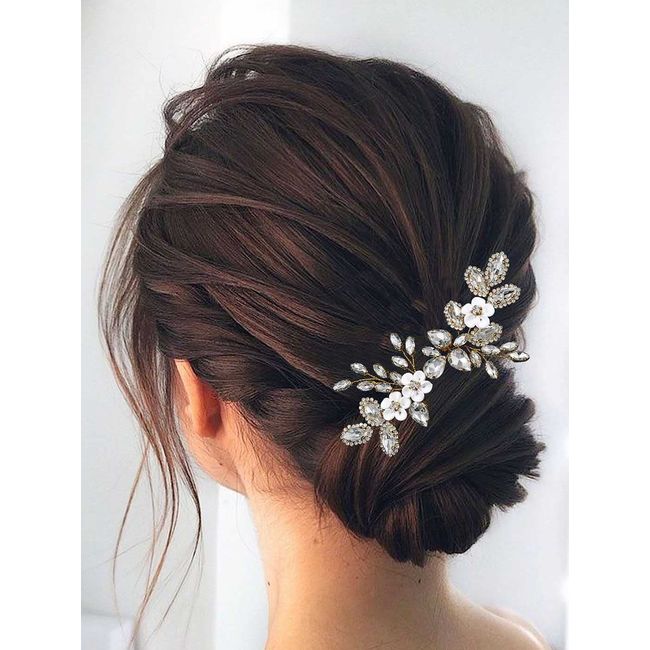 Zoestar Blumen-Hochzeits-Haarkämme, goldfarbener Kristall-Kopfschmuck, Strass-Braut-Haarschmuck für Frauen und Mädchen