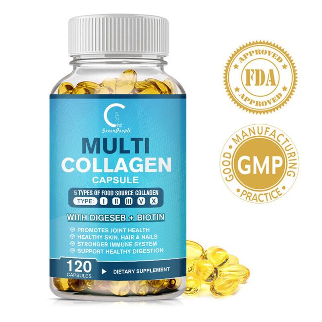 100% Natural Multi Collagen Peptides Anti Aging Skin Collagen Pills 120 Capsules