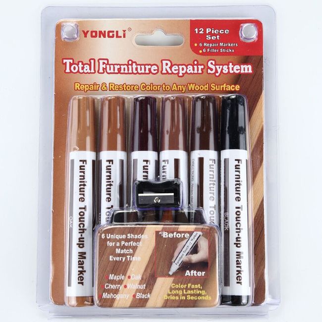 Wood Furniture Repair Kit, Upgrade Wood Filler, Touch up Markers with Wax  Sticks
