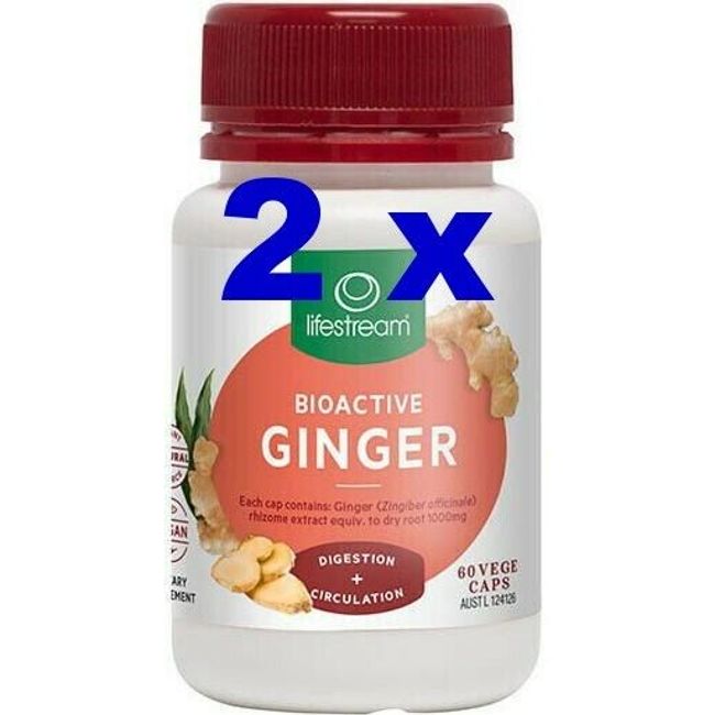 2 x Lifestream Bioactive Ginger 1000mg Vege Capsules 60 - made in NZ