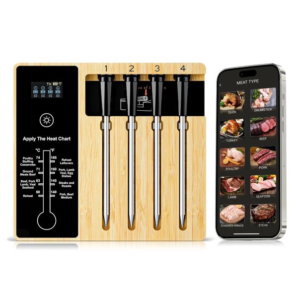 NIGOGOR SMART WIRELESS THERMOMETER 4 PROBES, BLUETOOTH MEAT THERMOMETER