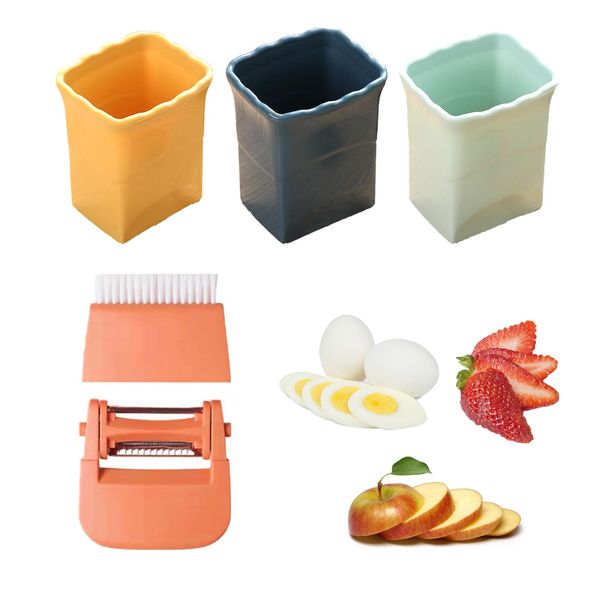 4Pcs Cup Slicer Fruit, Mini Fruit and Vegetable Slicer Stainless Steel Banana Slicer, Strawberry Slicer Cup Egg Slicer Cutter, Salad Gadget for Eggs Hams Strawberry Banana Fruit Garnish Slicer