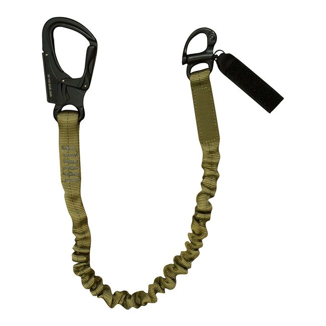 Fusion Tactical Elastic Sling Retention Helo Lanyard with Snap Hook Shackle 23KN, Coyote Brown, 2' 24" x 1