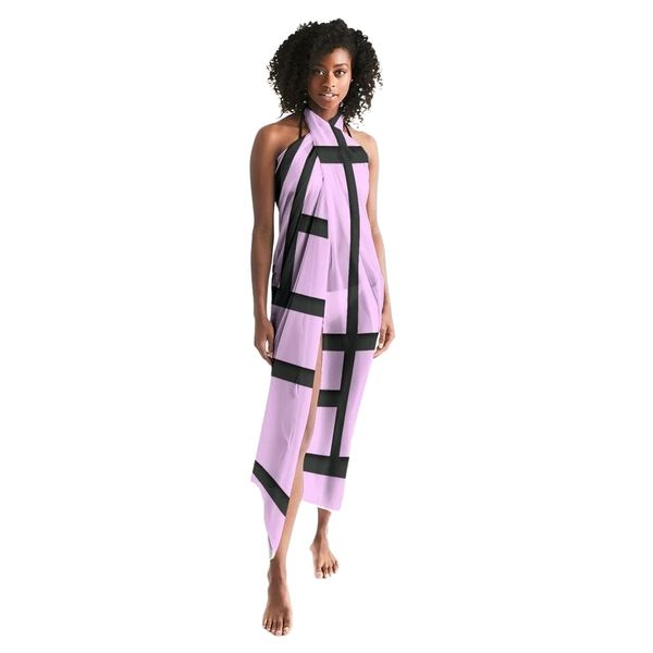 Sheer Sarong Swimsuit Cover Up Wrap / Geometric Lavender and Black - Universal