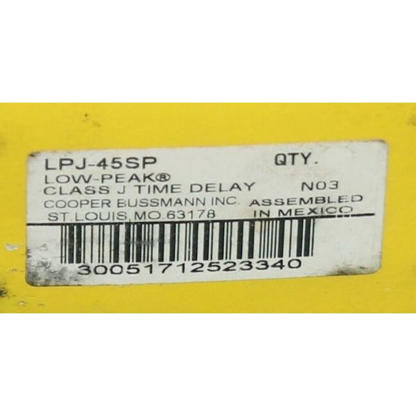Bussmann, LPJ-45SP, Low Peak Time Delay Fuse 45 Amp 45a