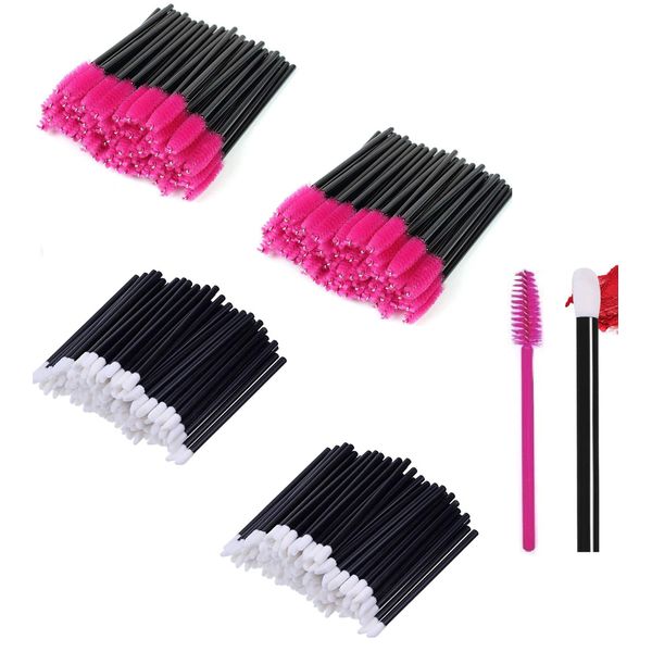 100 Mascara Wands + 100 Lip Wands Bulk Disposable Eyelash Eye Brow Brushes Applicator Lip Gloss Wands Spoolie Applicator Lash Extensions Makeup Tool Set