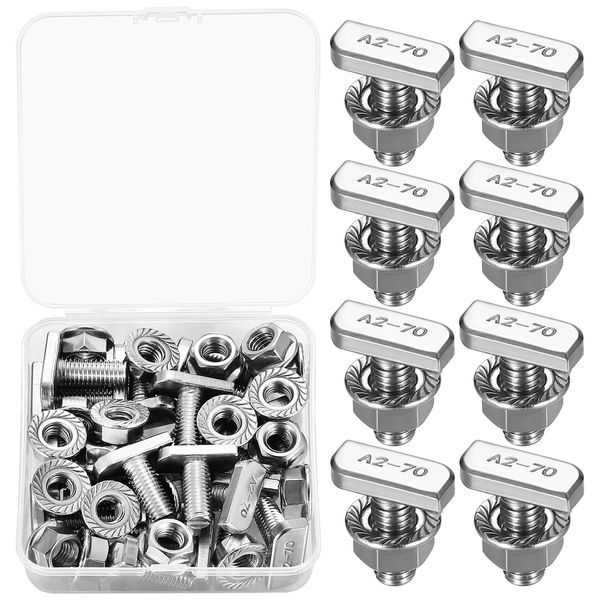 M8x20mm T Bolt Set, 20 Pcs T Slot Bolts, Stainless Steel Hammer Head Bolt, T-Slot Track Bolts Screws with 20 Flange Nuts for Aluminum Extrusion, Aluminum Profile, Photovoltaic and Solar Mounting