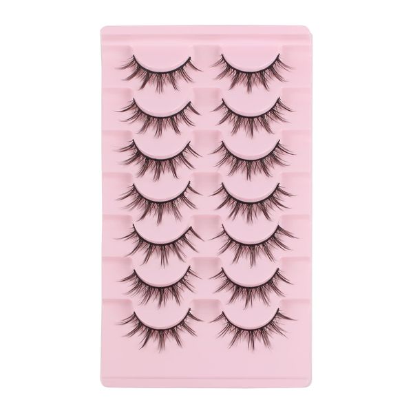 Oreola Manga Lashes natürlicher Look Wispy Spiky Lashes 7 Paar asiatische 3D Künstliche Wimpern, gekreuzte Anime Wimpern sehen aus wie einzelne Wimpern cluster