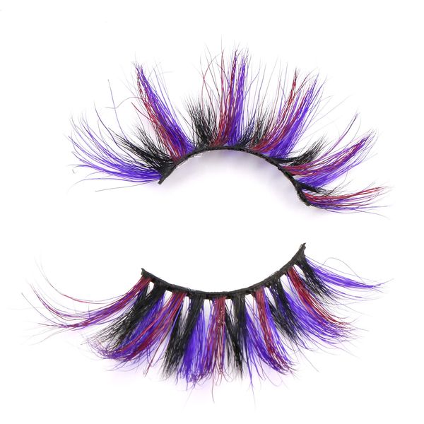 FOXSCOS 25mm Colored Eyelashes,3D Mink Lashes Natural Wispy Eyelashes for Halloween Christmas New Year Party Cosplay（Wine-red purple black 3 colors)