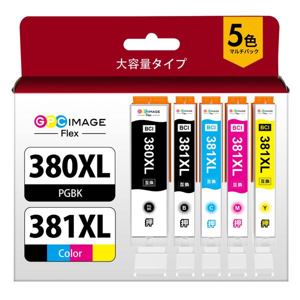 GPC Image Flex BCI-381XL BCI-380XL Canon Ink 380 381 5 Colors High Capacity Canon Ink Cartridge 381 380 Printer Model Number: TS6130 TS6230 TS6330 TS7330 TS7430 TR7530 TR8530 TR8630 Compatible with