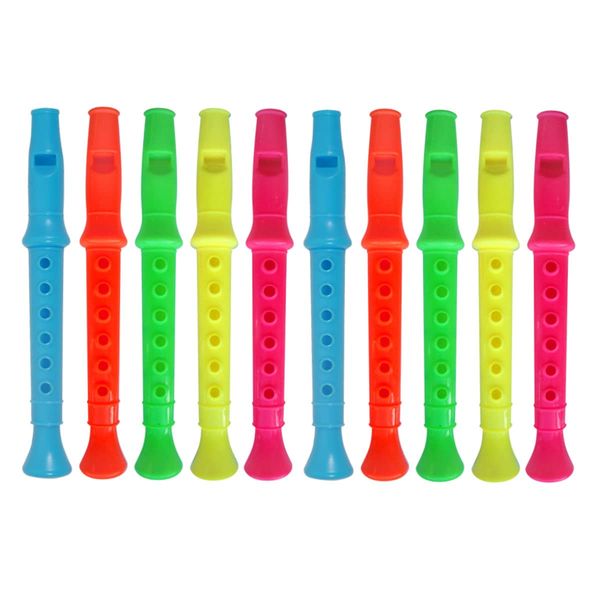 HENBRANDT Children's Plastic Recorder / Penny Whistle Assorted Colours (Pack of 10)