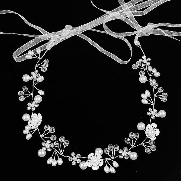 Haarschmuck Kommunion Mädchen, Weiße Blume Kopfschmuck Haarschmuck Braut Haarreif Hochzeit Braut Kind Perlen Haarschmuck Kristall Braut Hochzeit Haarschmuck für Brautjungfern Damen Mädchen (Silber)