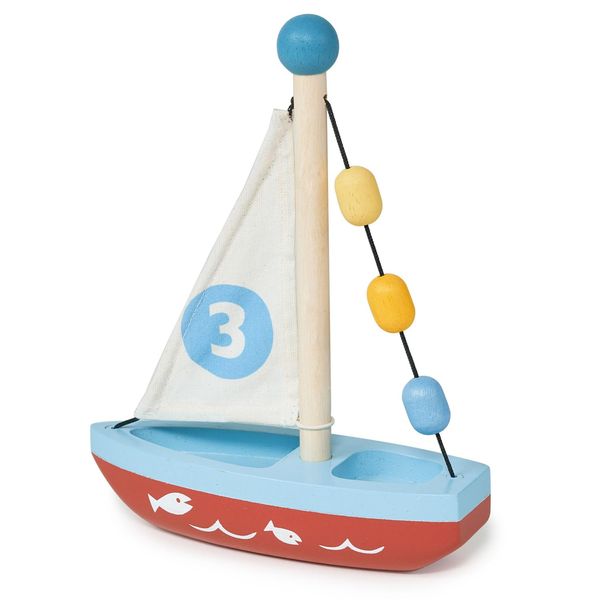 Mentari Toys - Wooden Sailing Boat - Solid Wood Play Boat with Colorful Beads and Fabric Sail - Pretend Play Toy for Toddlers - Inspire Creativity and Storytelling - Age 18m+