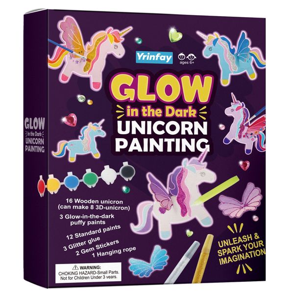 Yrinfay Glow in The Dark Unicorn Painting Kit - Arts and Crafts Easter Gifts for Kids 4-8 8-12 - Creative Cool Art Toys for Boys & Girls Ages 6 7 8 9 10 11 12 Years Old