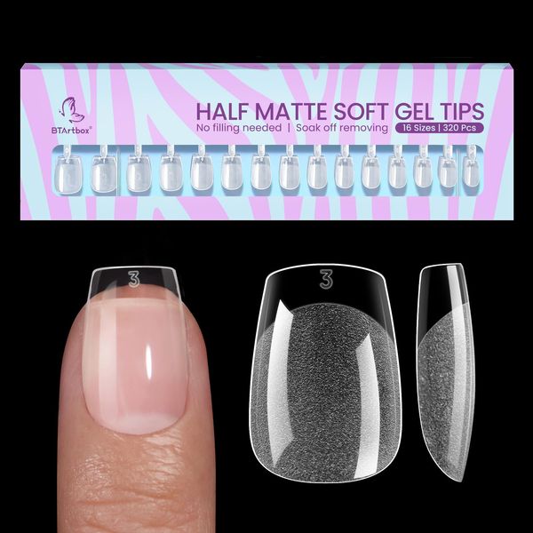 BTArtbox Coffin Nagelspitzen - Ballerina Press On Nails Kurz Vollständige Abdeckung Tips für Gelnägel Pre-Shaped Halbmatt tips, 320 Stück,16 Größen