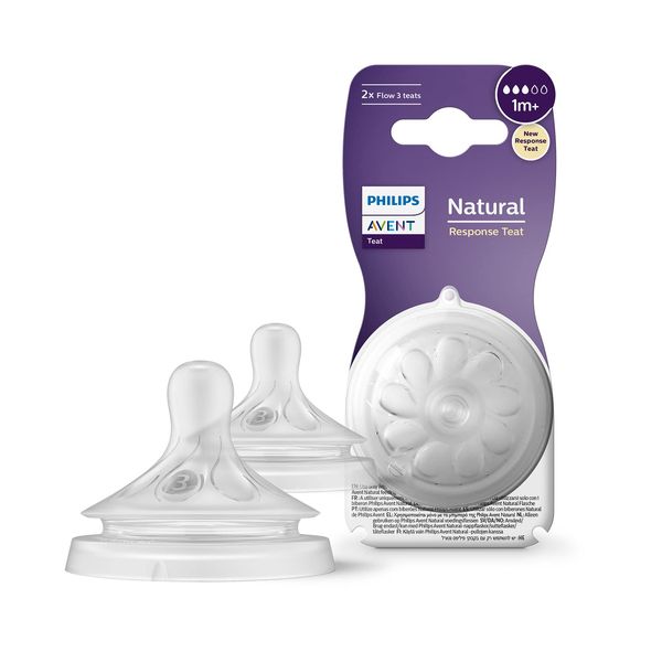 Philips Avent Natural Response Bottle Teat - 2 x Baby Bottle Flow 3 Teats for Newborn Babies, 1+ Months, BPA Free (Model SCY963/02)