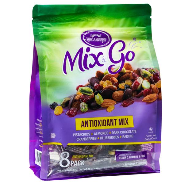 Mix and Go Single Serve Trail Mix Snack Packs, Healthy Snack Bag, Antioxidant Mix Fruit & Nut by Klein's Naturals, Contains 16 packs of 2 Ounce Bags