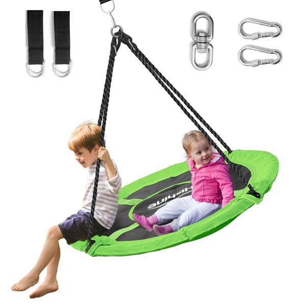 Hishine 43" Saucer Tree Swing for Kids, 360° Rotate Waterproof swing, green