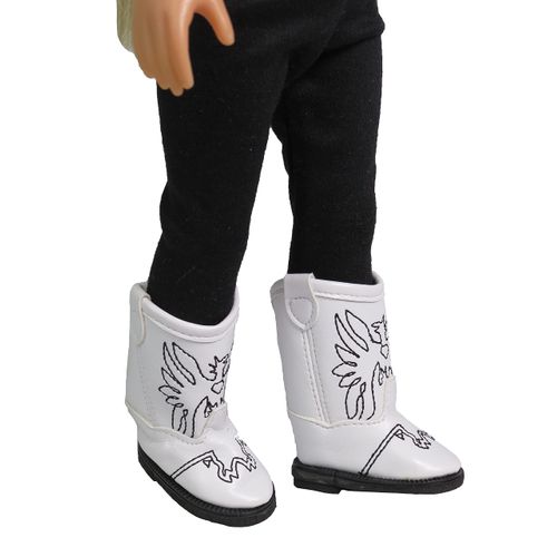 American Fashion World White Eagle Cowboy Boot for 14-Inch Dolls | Premium Quality & Trendy Design | Dolls Shoes | Shoe Fashion for Dolls for Popular Brands