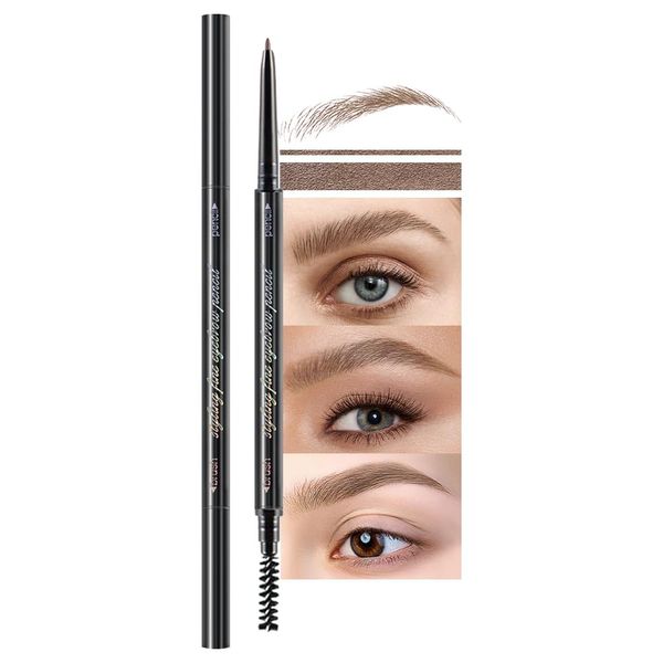 Waterproof Dual-Sided Fine Tip Brow Pencils Pack,Ultra-Fine Mechanical Pencil,Draws Tiny Brow Hairs, Defines, Fills Brows, Shapes, Contours, Combs, (Pack of 1)-Dark Brown