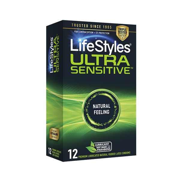 LifeStyles Ultra Sensitive Natural Feeling Lubricated Latex Condoms, 12 Count (Packaging May Vary)