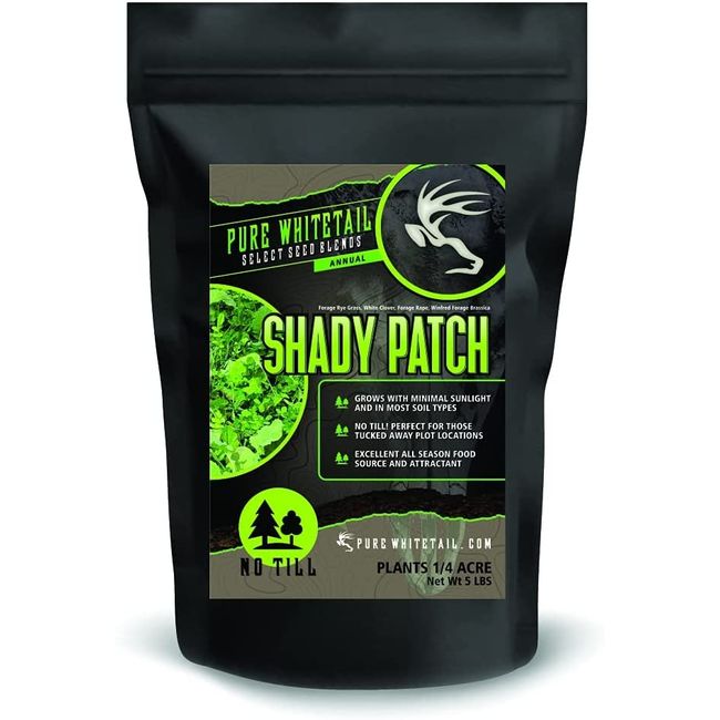 Pure Whitetail | Shady Patch | Select Seed Blends | Annual All Season Deer Feeder | No Till Deer Food Plot Mix | White Clover Winfred Forage Brassica Rye Grass Rape Seeds | Plants 1/4 Acre | 5 lb Bag