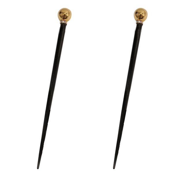 Caravan Decorated Wooden Chop Stick with Gold Metallic Bead and Stone Roundel of Swarovski Stone in Pair