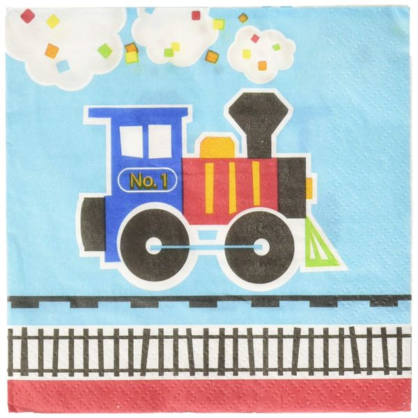 "Creative Converting 2 Ply All Aboard Beverage Napkins, 5"" x 5"", Multicolor" (322217)