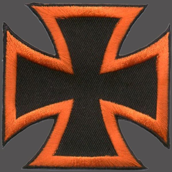 IRON CROSS ORANGE EMBROIDERED PATCH BIKER PATCH.