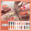 Carufin 24Pcs Crystal Peach Blossom False Nails Long Coffin Nail Acrylic False Nail Press on Nails Ballet Artificial Nail for Women Girls